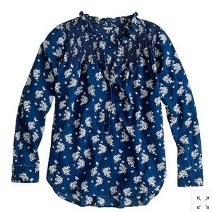 J. Crew Indigo Floral Popover, Sz 2